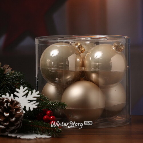 Набор стеклянных шаров 8 см перламутровый mix, 6 шт Winter Deco