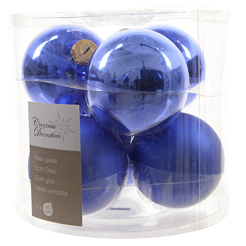 Набор стеклянных шаров 8 см, 6 шт, королевский синий mix Kaemingk