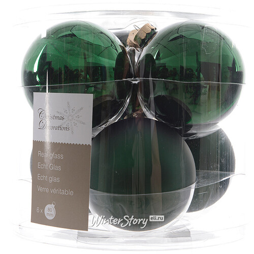 Набор стеклянных шаров 8 см зеленый классический mix, 6 шт Kaemingk