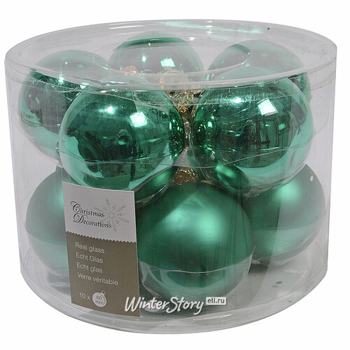 Набор стеклянных шаров 6 см, 10 шт, изумрудный mix Winter Deco