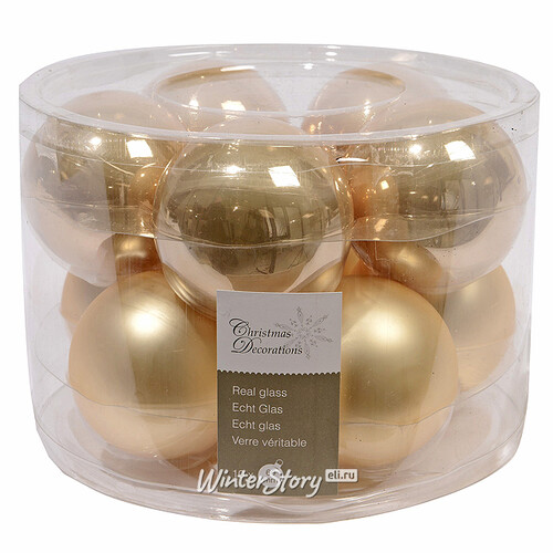 Набор стеклянных шаров 6 см, 10 шт, шелковое золото mix Kaemingk