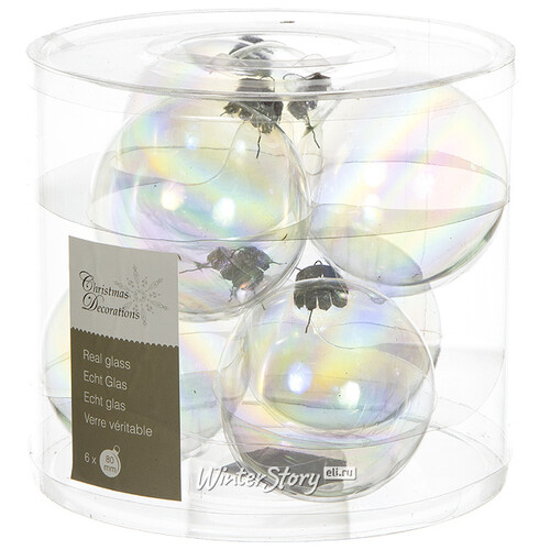 Набор стеклянных шаров 8 см прозрачный перламутр, 6 шт Winter Deco