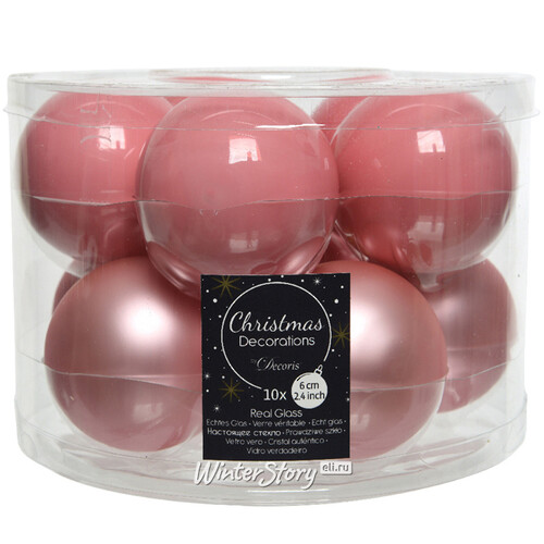 Набор стеклянных шаров 6 см жемчужно-розовый mix, 10 шт Kaemingk