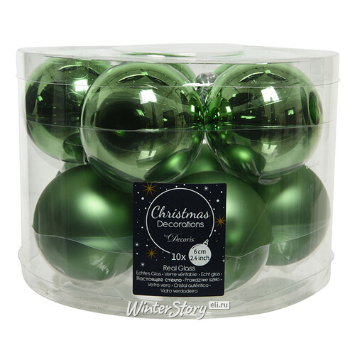 Набор стеклянных шаров 6 см луговой зеленый mix, 10 шт Kaemingk