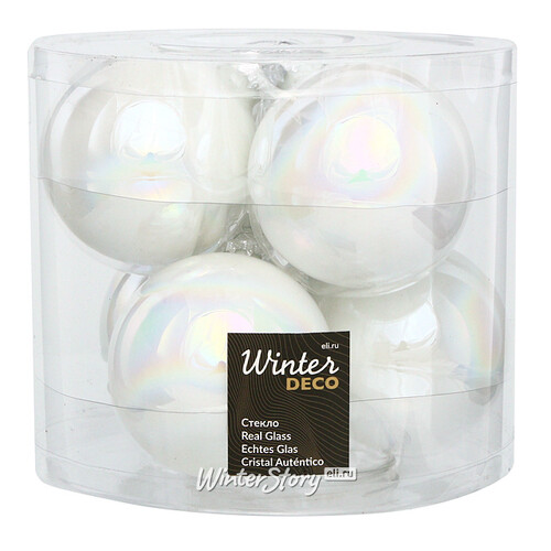 Набор стеклянных шаров 8 см белый перламутр, 6 шт Kaemingk/Winter Deco
