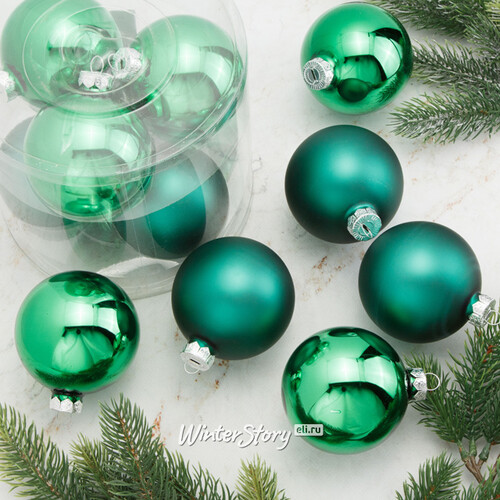Набор стеклянных шаров 8 см рождественский зеленый mix, 6 шт Kaemingk