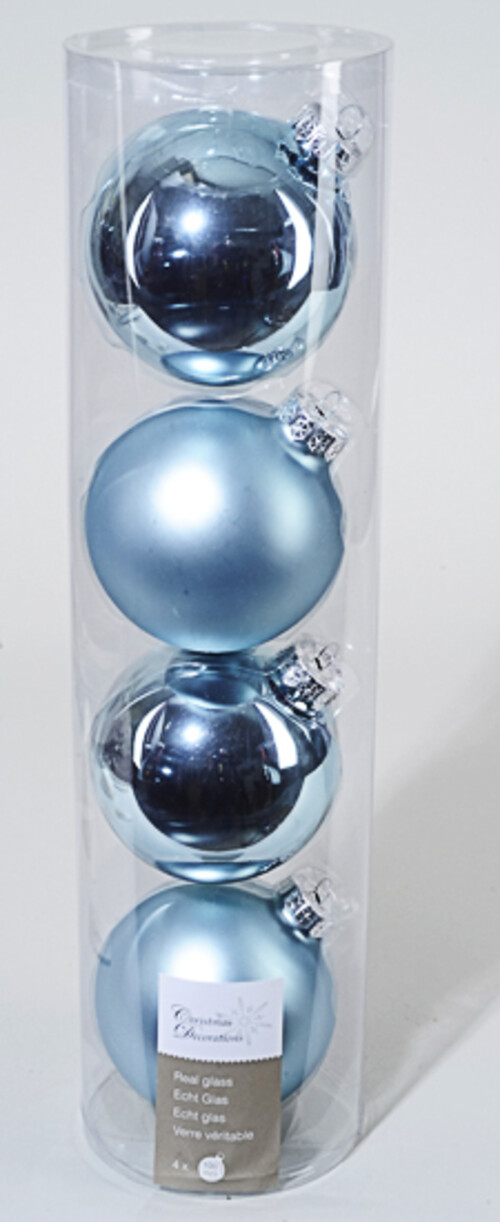 Набор стеклянных шаров 10 см, 4 шт, голубой mix Kaemingk