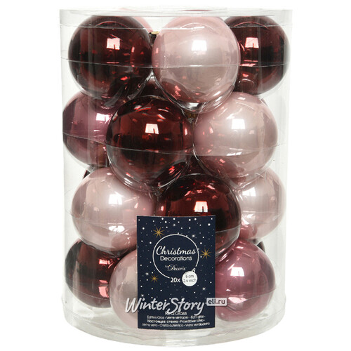 Коллекция стеклянных елочных шаров Cherry Pink 6 см, 20 шт Kaemingk