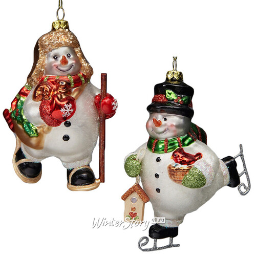 Елочная игрушка Снеговички-Спортсмены Лесные в ушанке 12 см, стекло, подвеска Holiday Classics