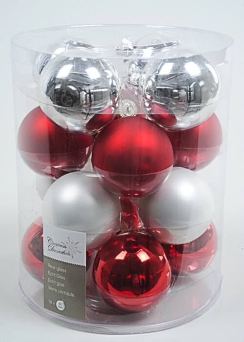 Коллекция стеклянных шаров Красно-белый Коктейль 8 см, 16 шт Kaemingk