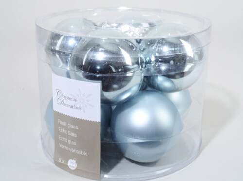 Набор стеклянных шаров 6 см голубой mix,8 шт Kaemingk