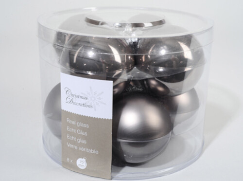Набор стеклянных шаров 6 см черненое серебро mix, 8 шт Kaemingk