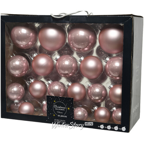 Набор стеклянных шаров Magnifique: Розовый бутон, 6-10 см, 44 шт Kaemingk