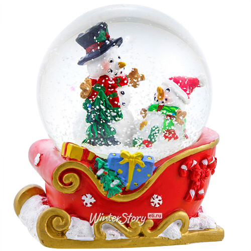 Снежный шар Снеговички в рождественских санях 6.5 см Forest Market