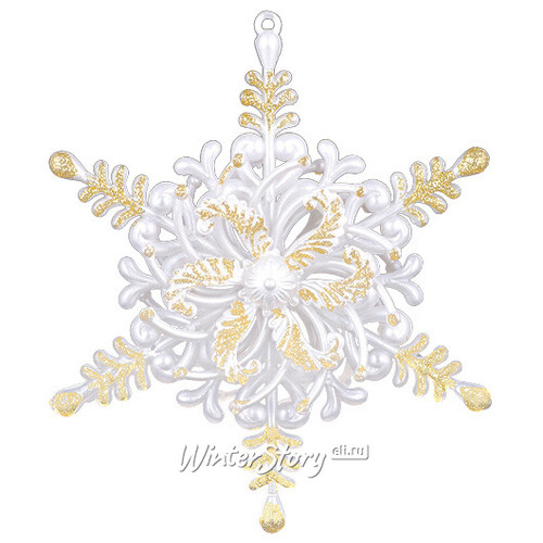 Снежинка "Вьюга", жемчужно-белая с золотым узором, 12*14 см Holiday Classics