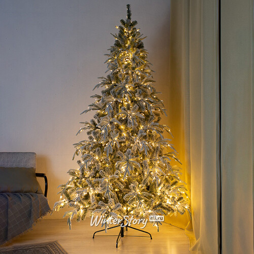 Искусственная елка с лампочками Россо Премиум заснеженная 120 см, 390 теплых белых ламп, ЛИТАЯ + ПВХ GREEN TREES