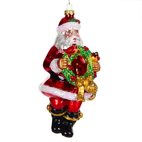 Елочная игрушка Санта с венком 17 см, стекло, подвеска Edelman