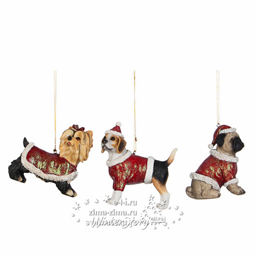 Елочная игрушка Собаки на Рождество - Мопс 9 см, подвеска Edelman