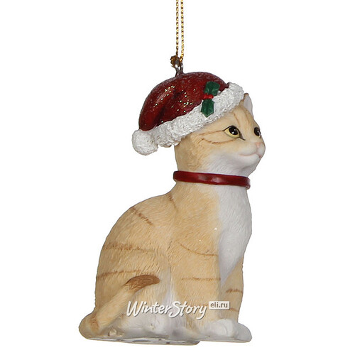Елочная игрушка "Коты на Рождество", бежевый полосатый, 9 см, подвеска Edelman