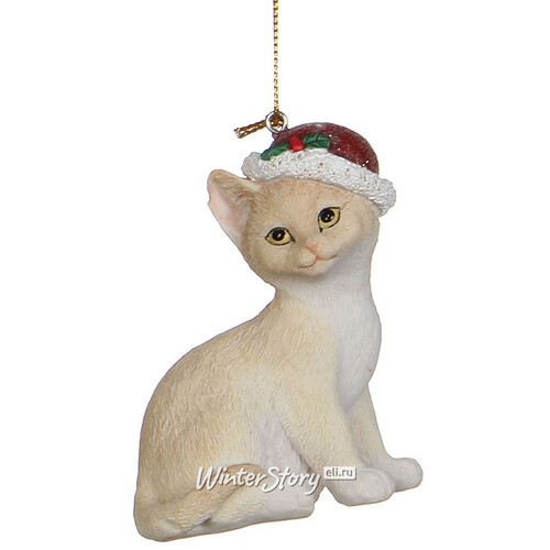 Елочная игрушка "Коты на Рождество", бежевый, 9 см, подвеска Edelman