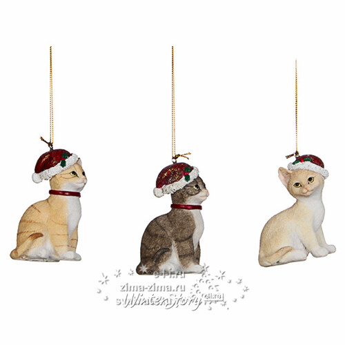 Елочная игрушка "Коты на Рождество", бежевый полосатый, 9 см, подвеска Edelman