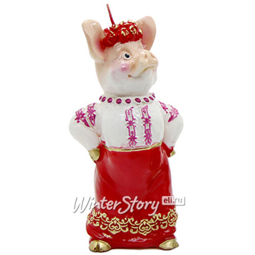 Свеча Свинка - Раскрасавица 13 см в вышиванке и красной юбке Снегурочка