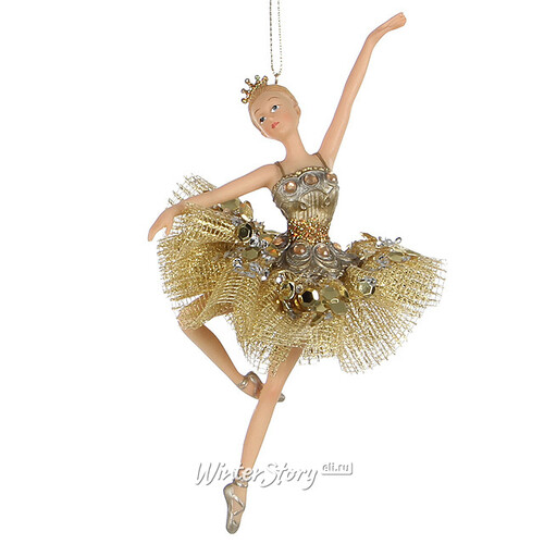 Елочное украшение Балерина Никия в золотом платье 20 см, подвеска Katherine’s Collection