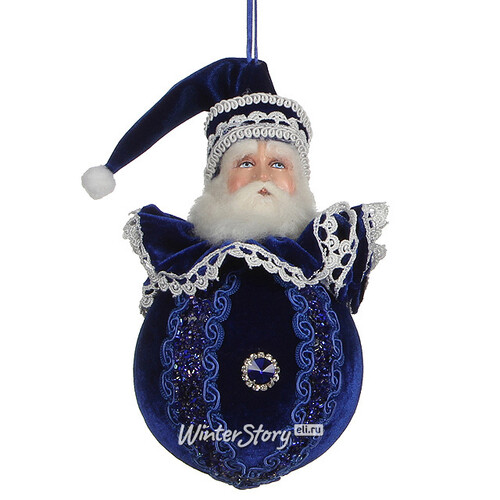 Елочное украшение Лазурный Санта в синем бархатном камзоле 20 см, подвеска Katherine’s Collection