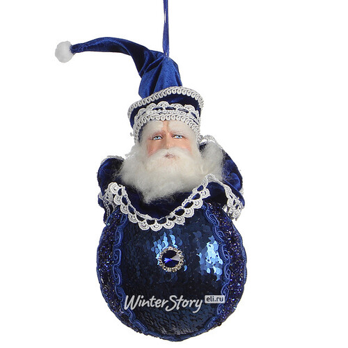 Елочное украшение Лазурный Санта в синем блестящем камзоле 20 см, подвеска Katherine’s Collection