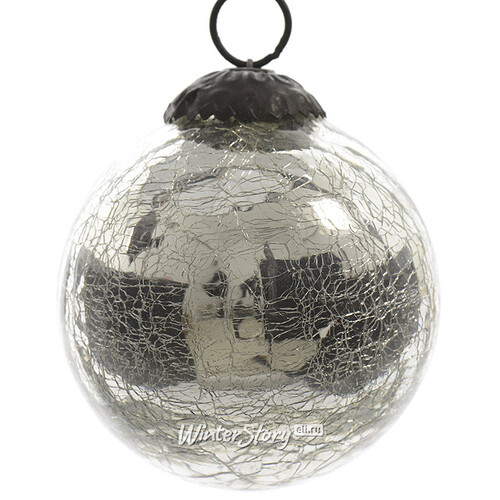 Винтажный шар 7.5 см серебряный состаренный, стекло Kaemingk