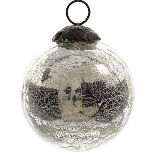 Винтажный шар 10 см серебряный состаренный, стекло Kaemingk