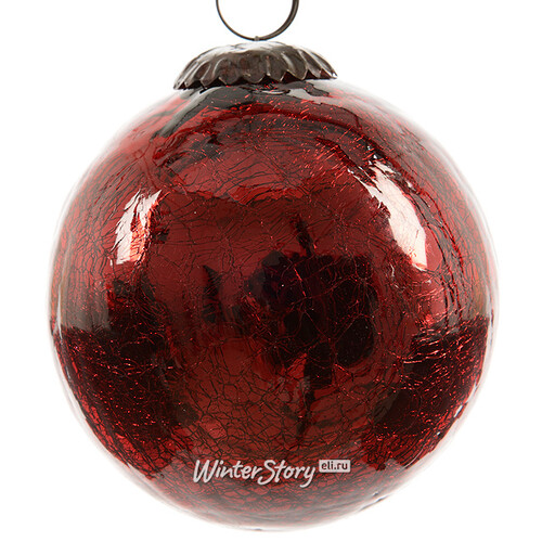 Винтажный шар 10 см красный состаренный, стекло Kaemingk