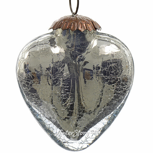 Стеклянная елочная игрушка Изящное сердечко 7.5 см серебряный, подвеска Kaemingk