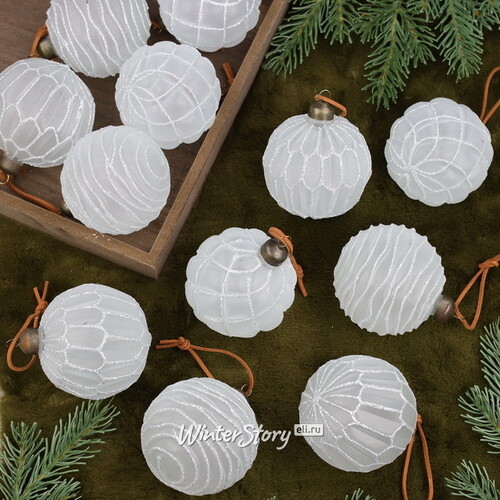 Набор стеклянных шаров Альстен 8 см, 12 шт морозный белый Winter Deco