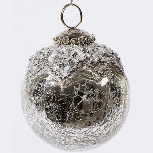 Винтажный шар Старинные кружева, 10 см, серебро, стекло Kaemingk