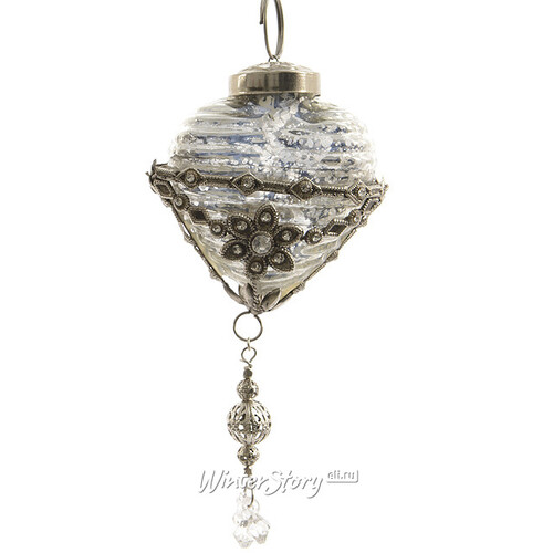 Винтажный шар - капля Серебряный Звон 5 см, стекло Kaemingk