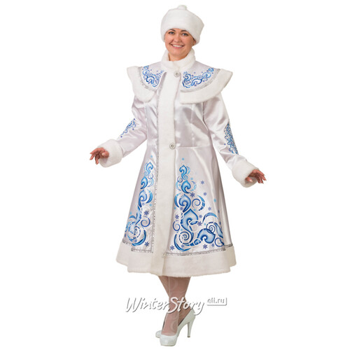 Карнавальный костюм для взрослых Снегурочка, сатиновый с аппликациями, белый, 52-54 размер Батик