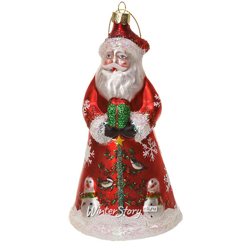 Елочная игрушка Санта в Красной шубе со Снежинками 16 см, стекло, подвеска Holiday Classics