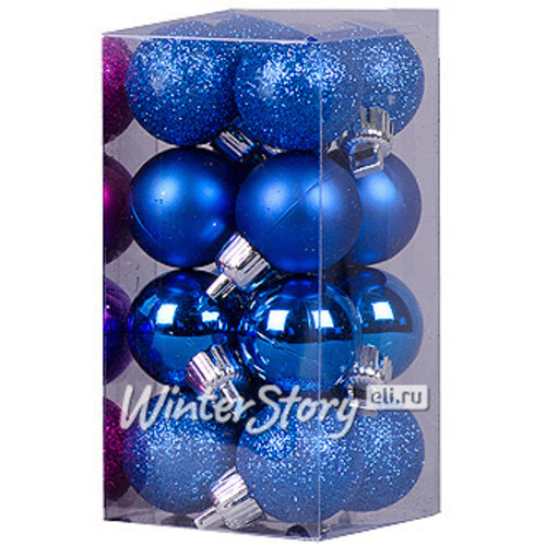 Набор пластиковых шаров 2.5 см синих, 16 шт, mix Holiday Classics