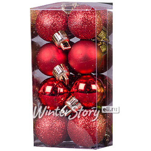 Набор пластиковых шаров 2.5 см красных, 16 шт, mix Holiday Classics