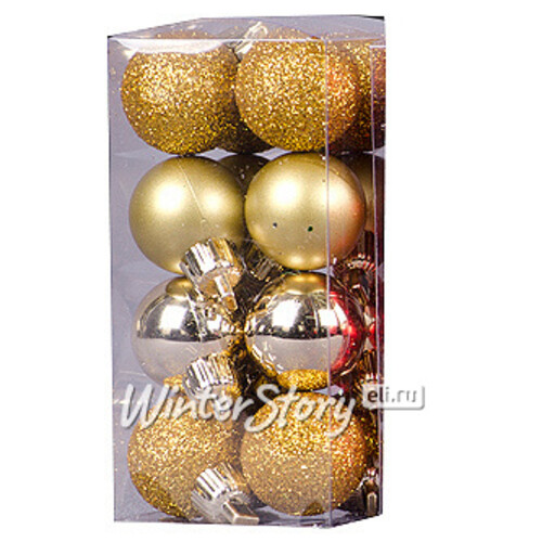 Набор пластиковых шаров 2.5 см золотых, 16 шт, mix Holiday Classics