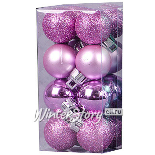 Набор пластиковых шаров 2.5 см розовых, 16 шт, mix Holiday Classics