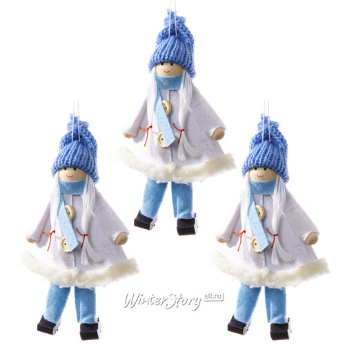 Елочная игрушка Девочка-Припевочка в голубом 13 см, 3 шт, подвеска Hogewoning
