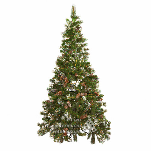 Искусственная сосна Royal Pine с льдинками и заснеженными шишками 198 см, ЛЕСКА + ПВХ National Tree Company