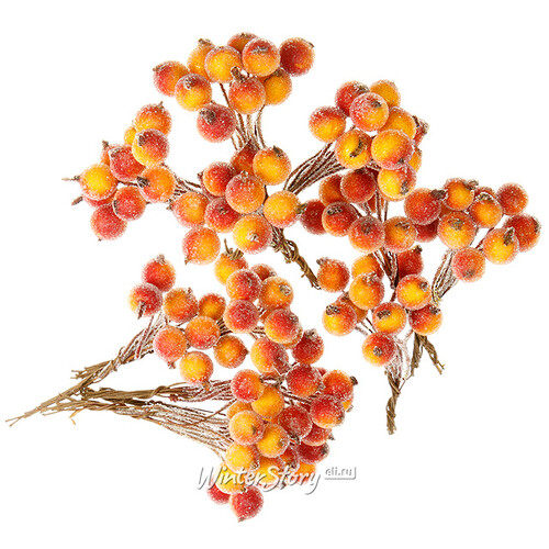 Гроздь ягод Морозная Рябина 12 см желтая с оранжевым, 12 шт Hogewoning