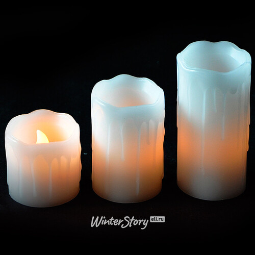 Набор белых восковых светильников свечей на 3 шт, батарейках Edelman