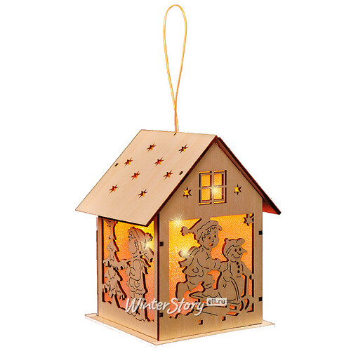 Светящееся украшение из дерева Уютный домик 18*12*14 см на батарейке, подвеска Edelman
