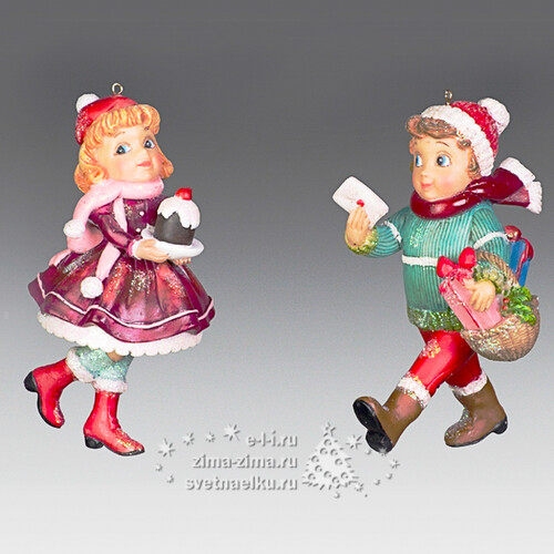 Елочная игрушка "Мальчик с подарками в корзине", 7*12 см, подвеска Holiday Classics
