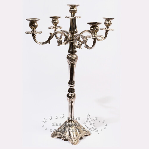 Подсвечник Царский на 5 свечей, 60 см, серебро Kaemingk