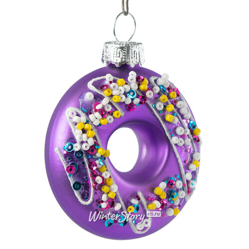 Стеклянная елочная игрушка Lavender Donut 7 см, подвеска Winter Deco
